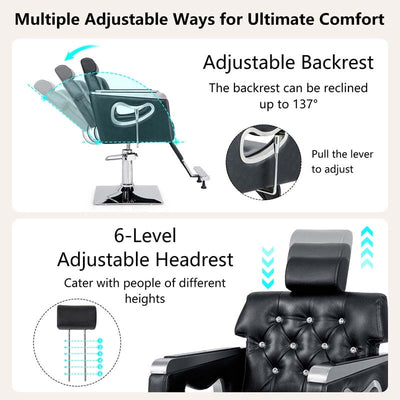 Modern Reclining Salon Chair Adjustable Swivel Spa Makeup Barber Chair Hydraulic Tattoo Hair with Wide Backrest 