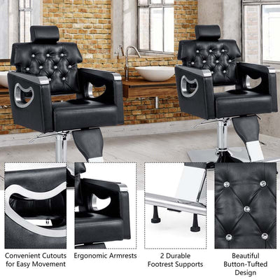 Modern Reclining Salon Chair Adjustable Swivel Spa Makeup Barber Chair Hydraulic Tattoo Hair with Wide Backrest 