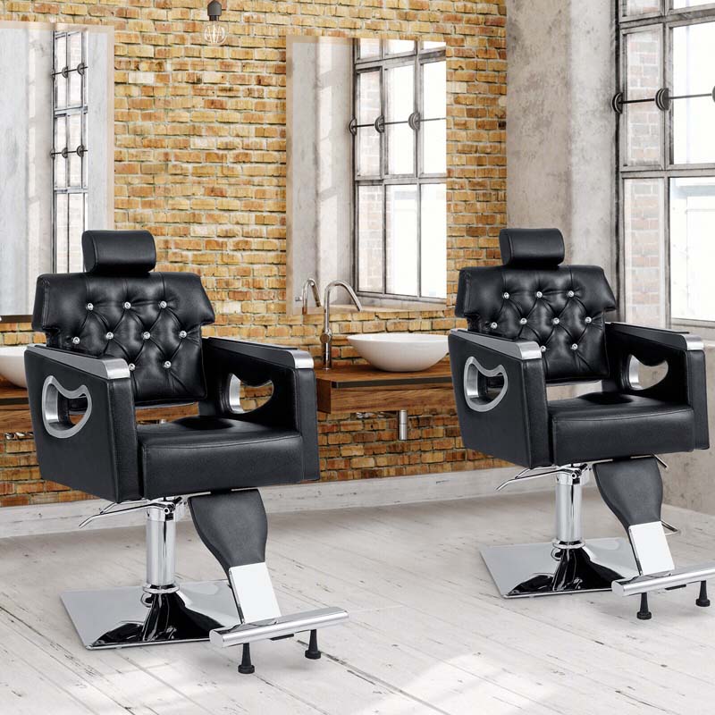 Modern Reclining Salon Chair Adjustable Swivel Spa Makeup Barber Chair Hydraulic Tattoo Hair with Wide Backrest 