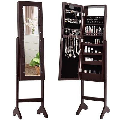 18 LEDs Large Standing Jewelry Armoire Cabinet Makeup Mirror with Full-Length Mirror 16 Lipstick Holder