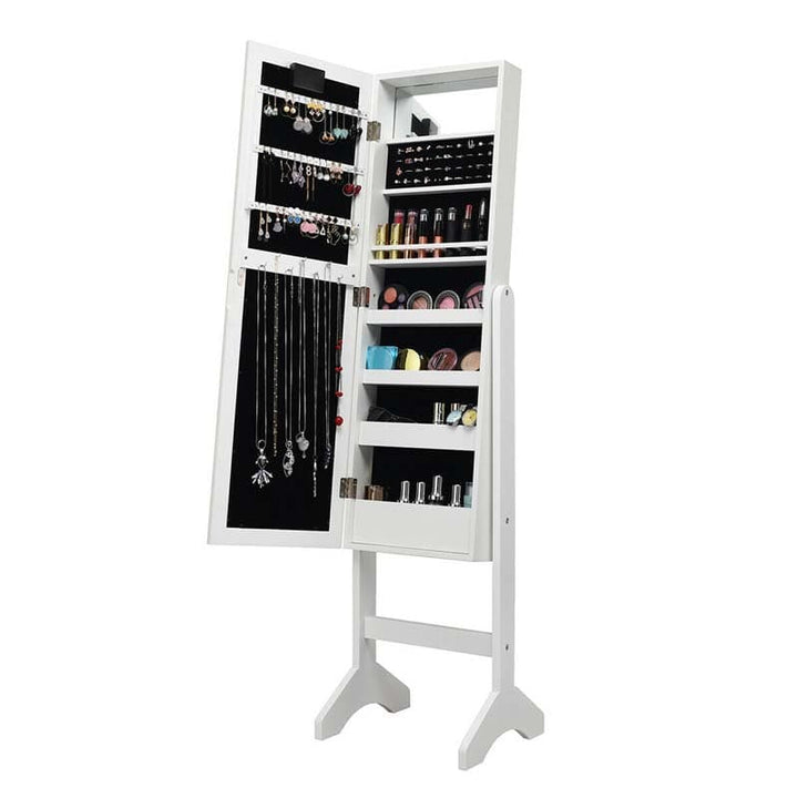 18 LEDs Large Standing Jewelry Armoire Cabinet Makeup Mirror with Full-Length Mirror 16 Lipstick Holder