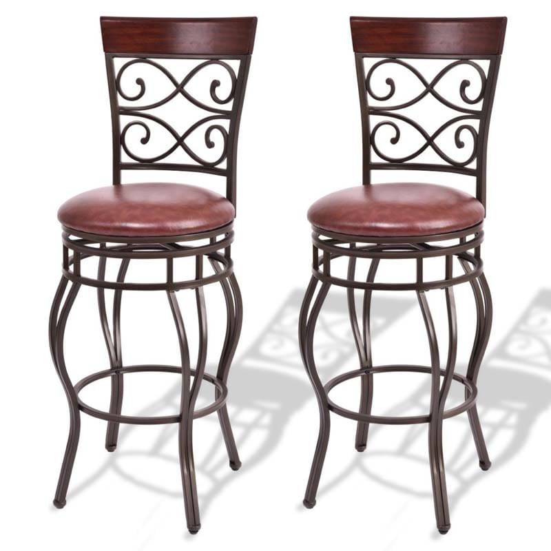 2-Pack 30" Counter Height Bar Stools 360 Degree Swivel Vintage Dining Chairs with Leather Padded Seat