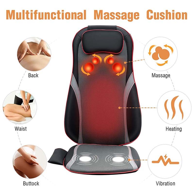 Kneading Full Back Massager with Heat Adjustable Compression Shiatsu Chair  Pad