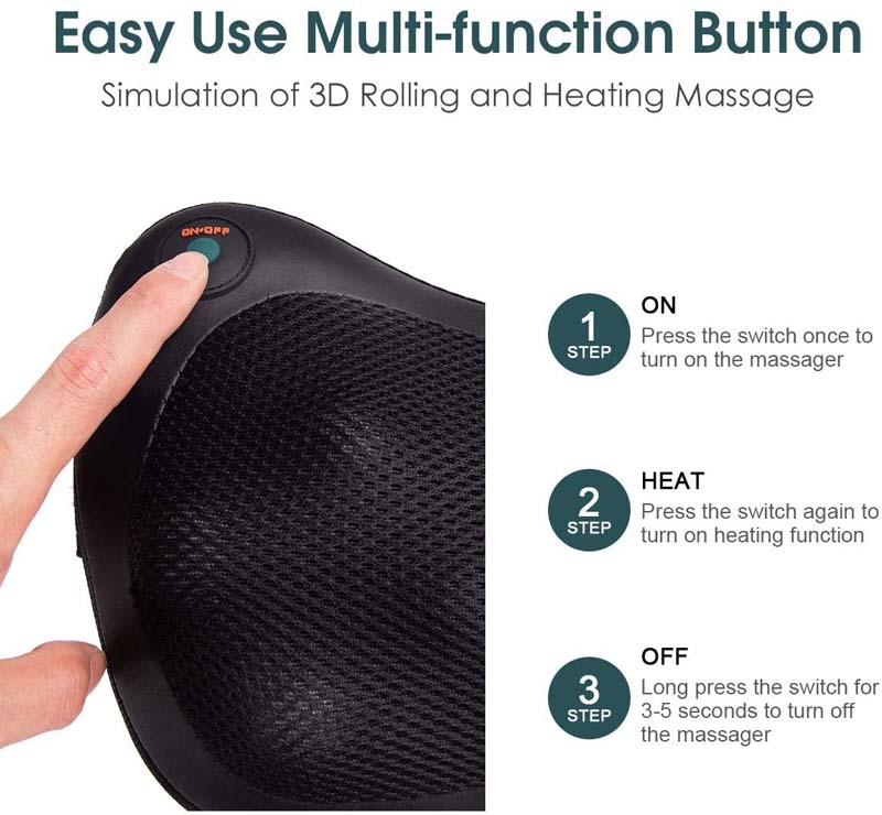 Shiatsu Pillow Massager with Heat Deep Kneading for Muscle Pain Relief