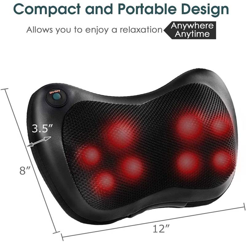 Shiatsu Pillow Massager with Heat Deep Kneading for Muscle Pain Relief