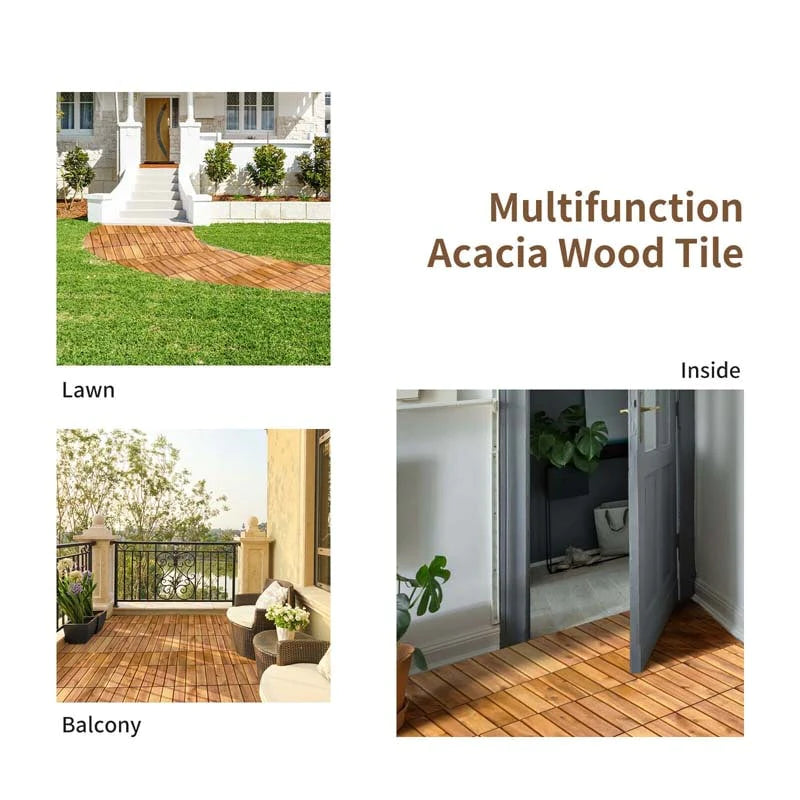 27 Pieces Acacia Wood Interlocking Patio Deck Tile Floor Tiles Composite Deck Flooring Pavers