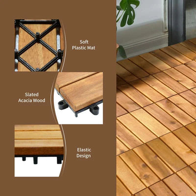 27 Pieces Acacia Wood Interlocking Patio Deck Tile Floor Tiles Composite Deck Flooring Pavers