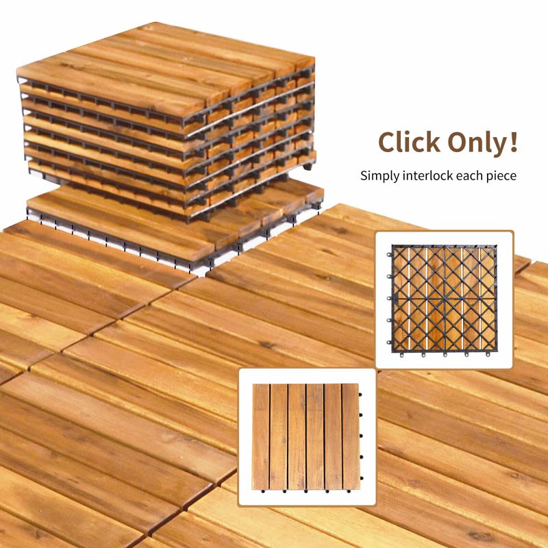 27 Pieces Acacia Wood Interlocking Patio Deck Tile Floor Tiles Composi ...