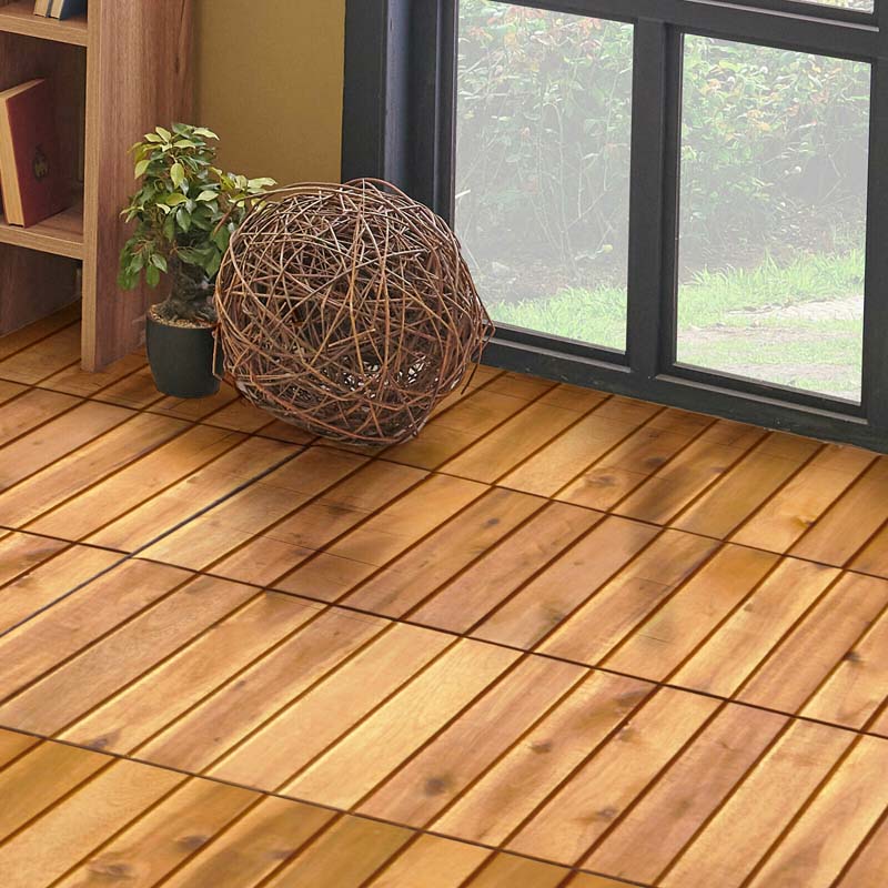 27 Pieces Acacia Wood Interlocking Patio Deck Tile Floor Tiles Composite Deck Flooring Pavers