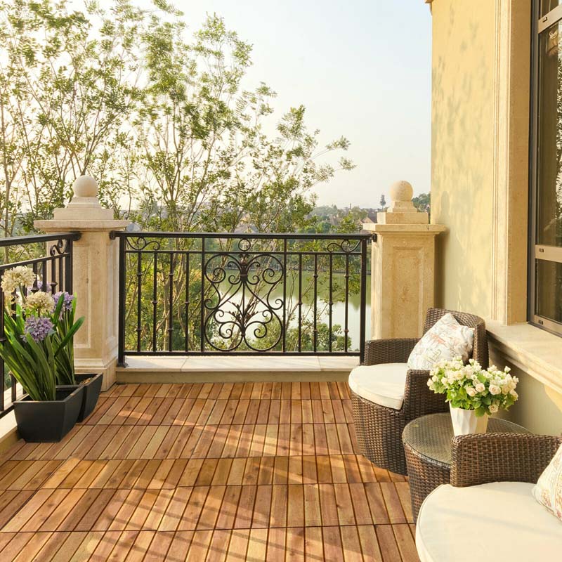 27 Pieces Acacia Wood Interlocking Patio Deck Tile Floor Tiles Composite Deck Flooring Pavers