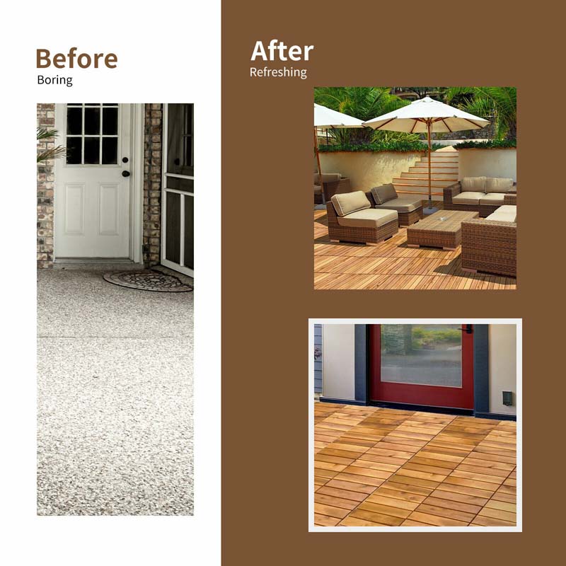 27 Pieces Acacia Wood Interlocking Patio Deck Tile Floor Tiles Composite Deck Flooring Pavers