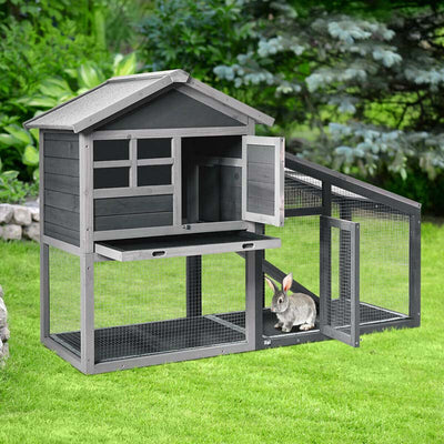56.5 Inch Indoor Outdoor Rabbit Hutch Wooden Chicken Coop Pet Bunny Cage with Removable Tray Ventilation Door