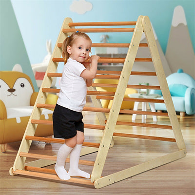 3 in 1 Climbing Toys Foldable Triangle Climber Wooden Montessori Play Gym Indoor Playground Ladder with Reversible Ramp for Toddlers