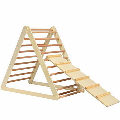 3 in 1 Climbing Toys Foldable Triangle Climber Wooden Montessori Play Gym Indoor Playground Ladder with Reversible Ramp for Toddlers