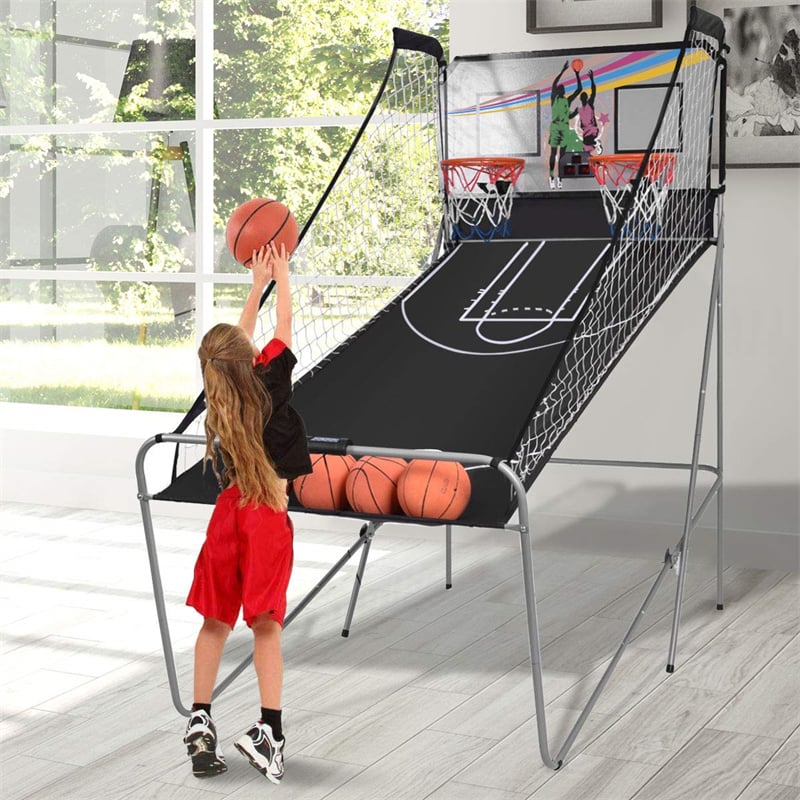 Indoor Foldable Basketball Arcade Game with 4 Balls and LED Scoring System for Adults Kids