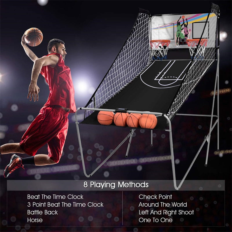 Indoor Foldable Basketball Arcade Game with 4 Balls and LED Scoring System for Adults Kids