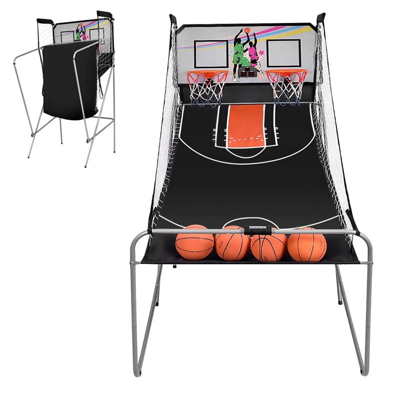 Indoor Foldable Basketball Arcade Game with 4 Balls and LED Scoring System for Adults Kids