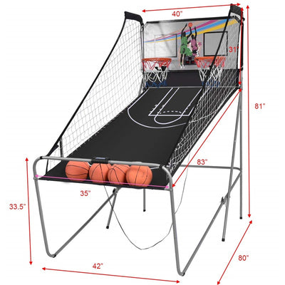 Indoor Foldable Basketball Arcade Game with 4 Balls and LED Scoring System for Adults Kids