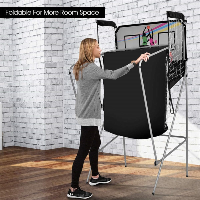 Indoor Foldable Basketball Arcade Game with 4 Balls and LED Scoring System for Adults Kids