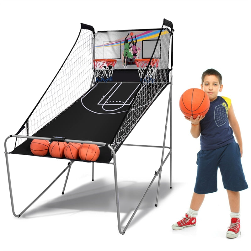 Indoor Foldable Basketball Arcade Game with 4 Balls and LED Scoring System for Adults Kids