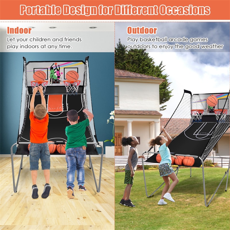 Indoor Foldable Basketball Arcade Game with 4 Balls and LED Scoring System for Adults Kids