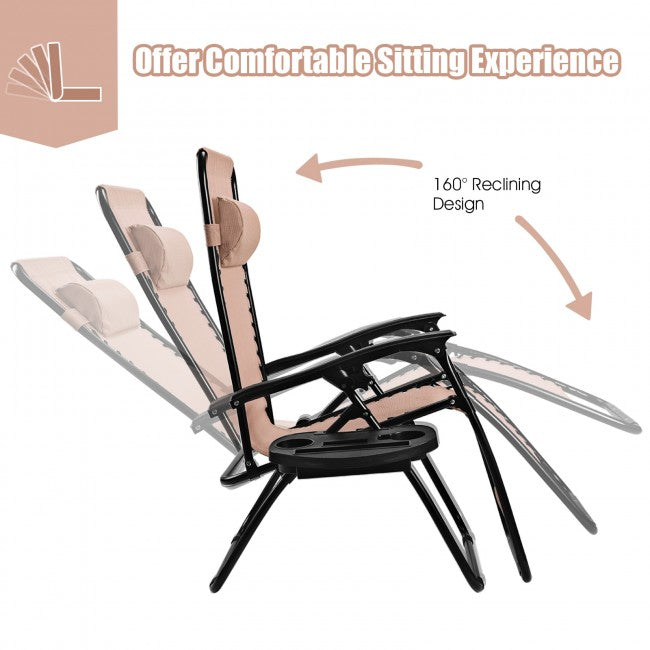 2 Pcs Adjustable Folding Reclining Lounge Chair with Pillows