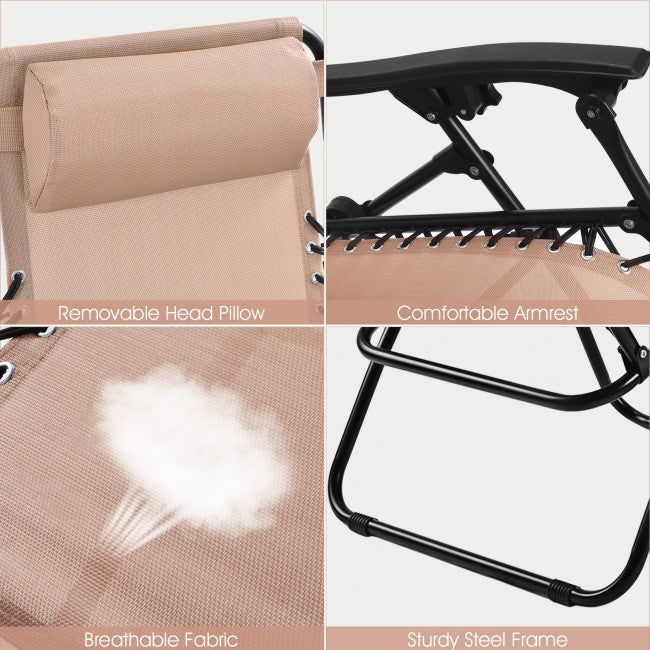 2 Pcs Adjustable Folding Reclining Lounge Chair with Pillows