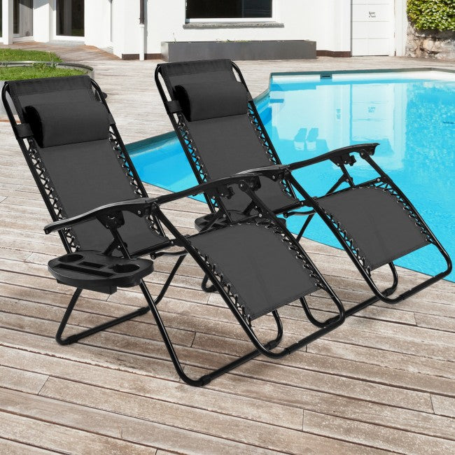 2 Pcs Adjustable Folding Reclining Lounge Chair with Pillows