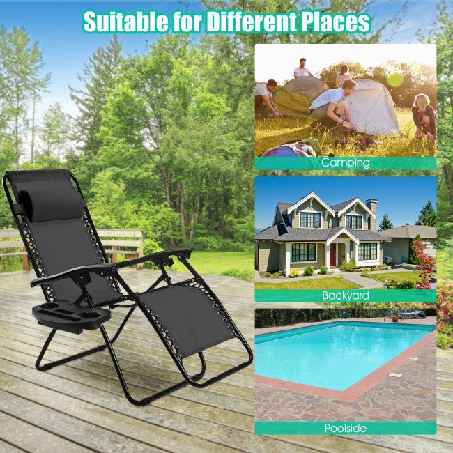 2 Pcs Adjustable Folding Reclining Lounge Chair with Pillows