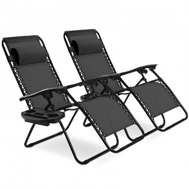 2 Pcs Adjustable Folding Reclining Lounge Chair with Pillows