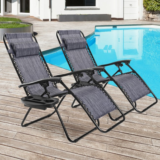 2 Pcs Adjustable Folding Reclining Lounge Chair with Pillows