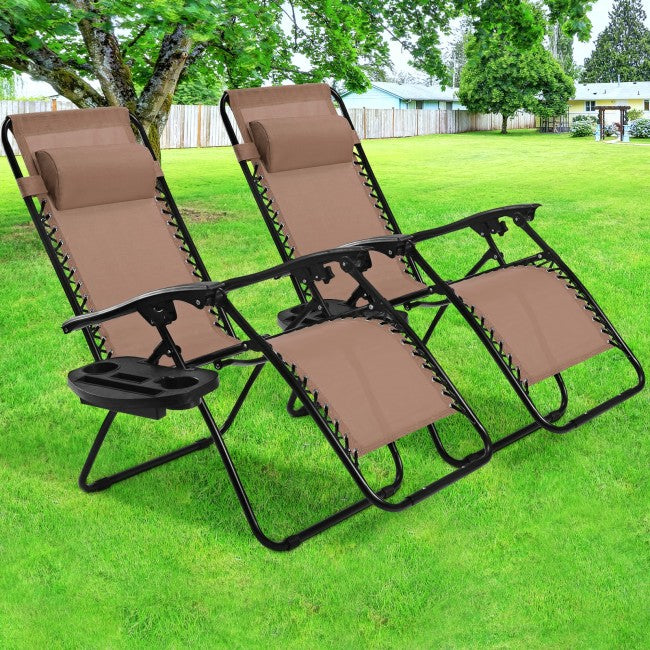 2 Pcs Adjustable Folding Reclining Lounge Chair with Pillows