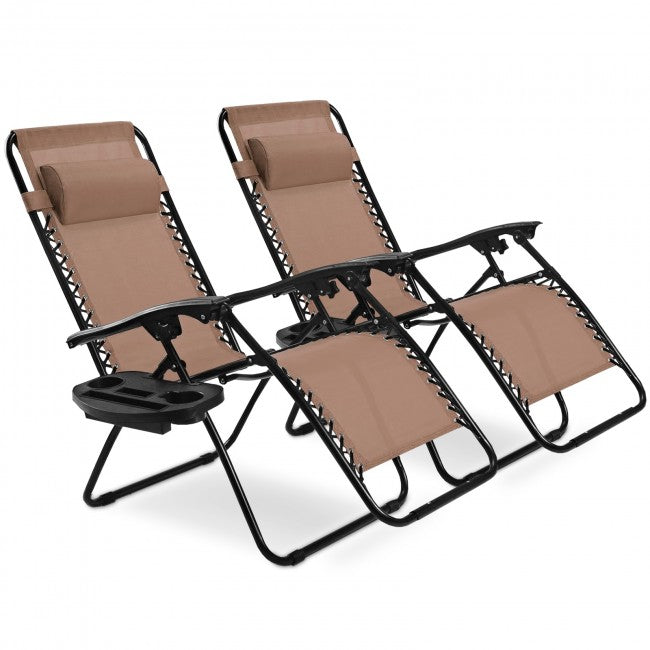 2 Pcs Adjustable Folding Reclining Lounge Chair with Pillows