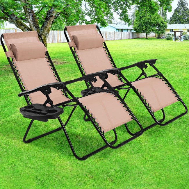 2 Pcs Adjustable Folding Reclining Lounge Chair with Pillows
