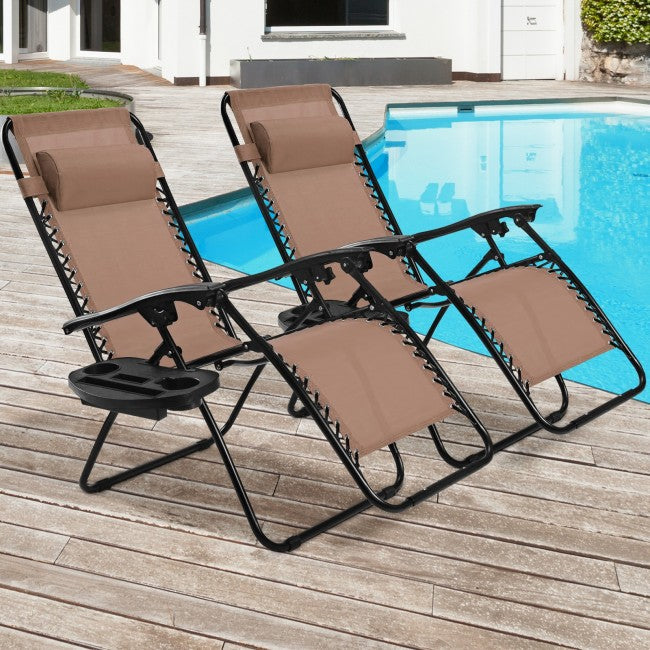 2 Pcs Adjustable Folding Reclining Lounge Chair with Pillows