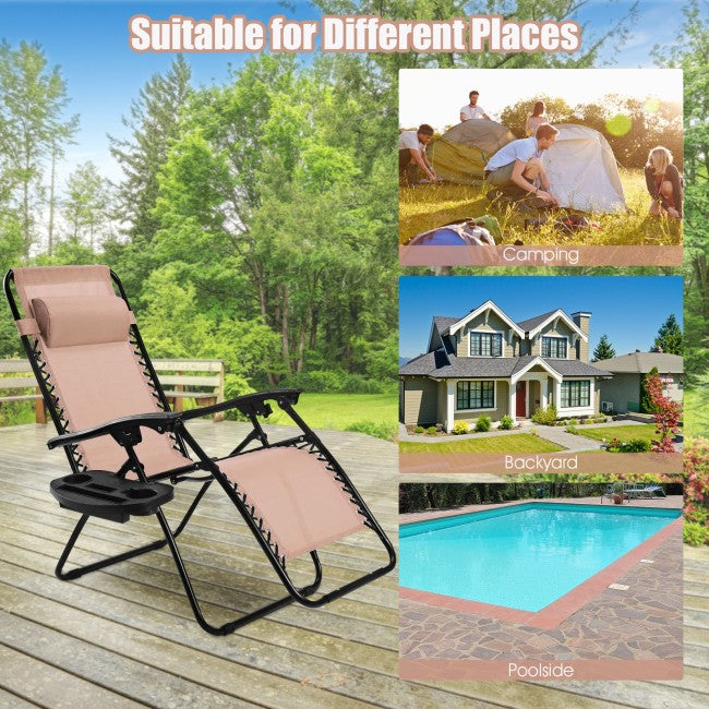 2 Pcs Adjustable Folding Reclining Lounge Chair with Pillows