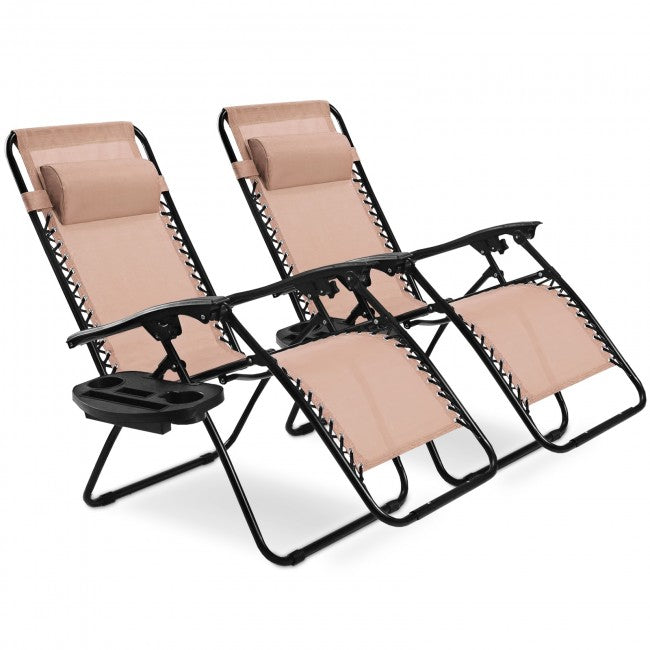 2 Pcs Adjustable Folding Reclining Lounge Chair with Pillows