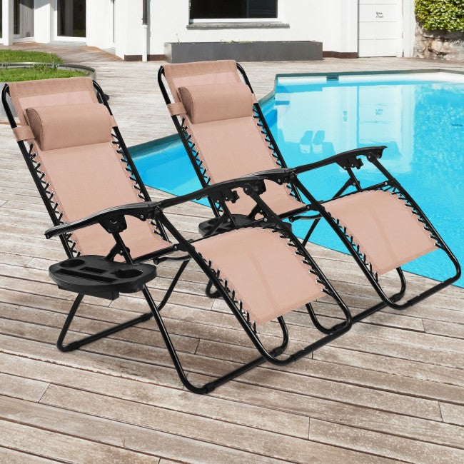 2 Pcs Adjustable Folding Reclining Lounge Chair with Pillows