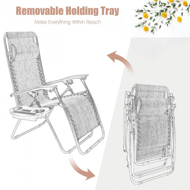 2 Pcs Adjustable Folding Reclining Lounge Chair with Pillows
