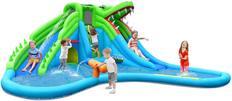 Crocodile Water Slides with Bouncy Pool and Climbing Wall