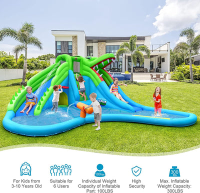 Crocodile Water Slides with Bouncy Pool and Climbing Wall