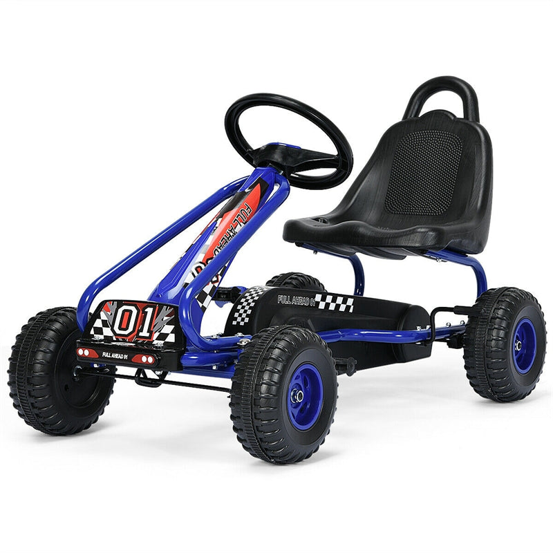 Kids Racer Pedal Go Kart 4 Wheel Pedal Powered Ride On Toys with Non-Slip Wheels and Adjustable Seat