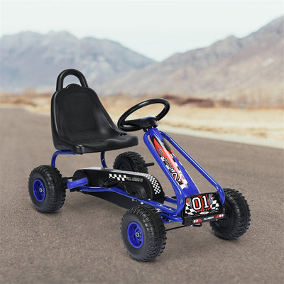 Kids Racer Pedal Go Kart 4 Wheel Pedal Powered Ride On Toys with Non-Slip Wheels and Adjustable Seat