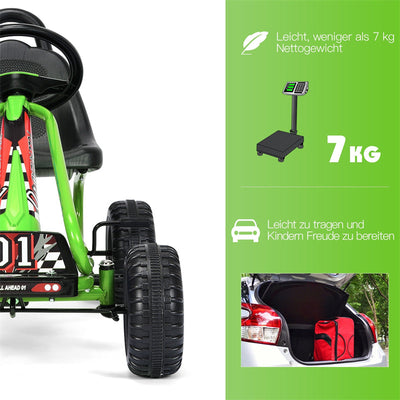 Kids Racer Pedal Go Kart 4 Wheel Pedal Powered Ride On Toys with Non-Slip Wheels and Adjustable Seat