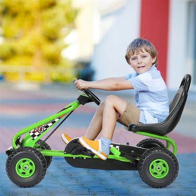 Kids Racer Pedal Go Kart 4 Wheel Pedal Powered Ride On Toys with Non-Slip Wheels and Adjustable Seat