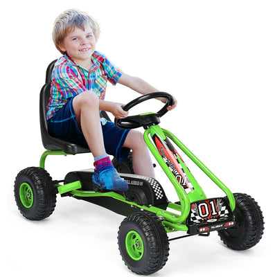 Kids Racer Pedal Go Kart 4 Wheel Pedal Powered Ride On Toys with Non-Slip Wheels and Adjustable Seat