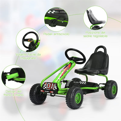 Kids Racer Pedal Go Kart 4 Wheel Pedal Powered Ride On Toys with Non-Slip Wheels and Adjustable Seat