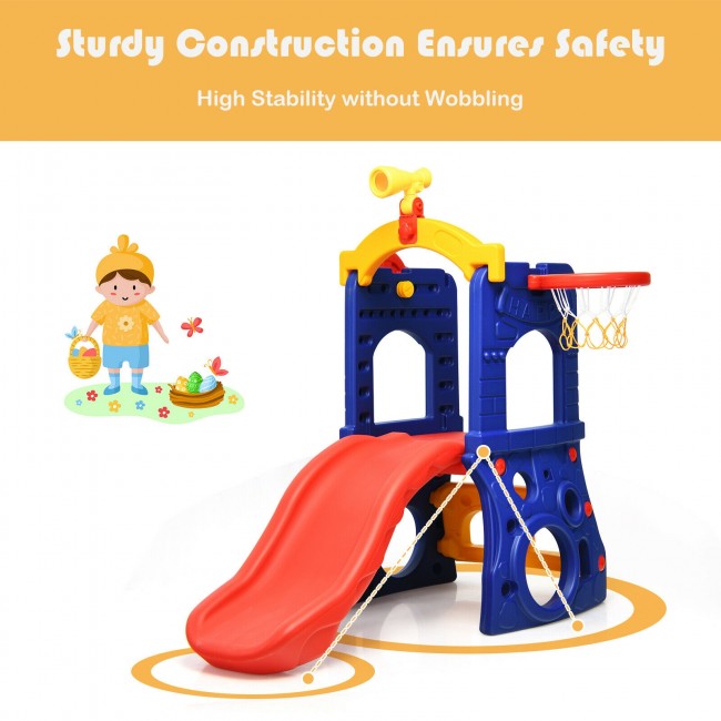 Kids Freestanding Climber Slide with Telescope