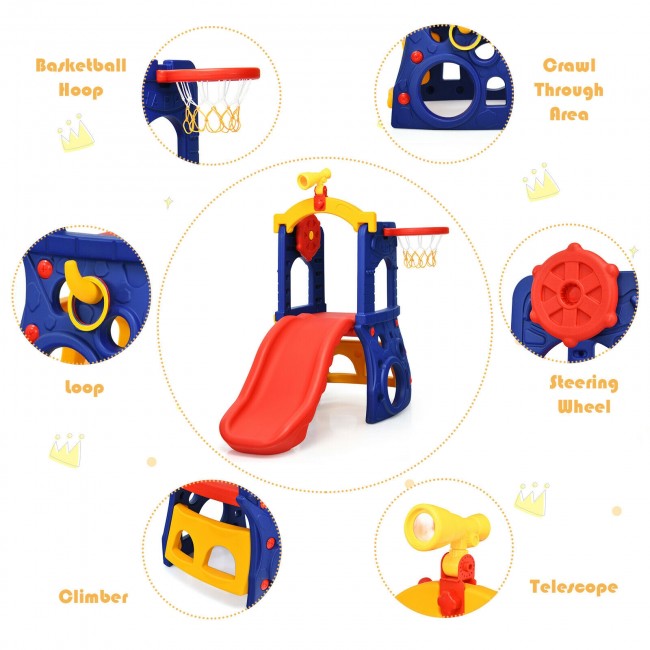 Kids Freestanding Climber Slide with Telescope