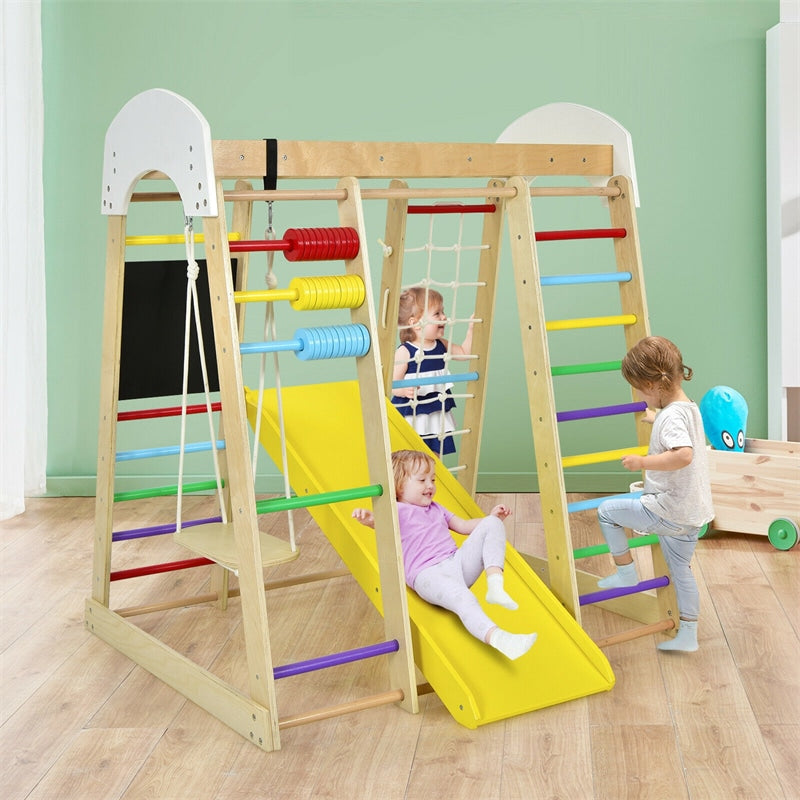 8-in-1 Toddler Indoor Climbing Playset Activity Center Wooden Kids Playground Jungle Gym with Slides